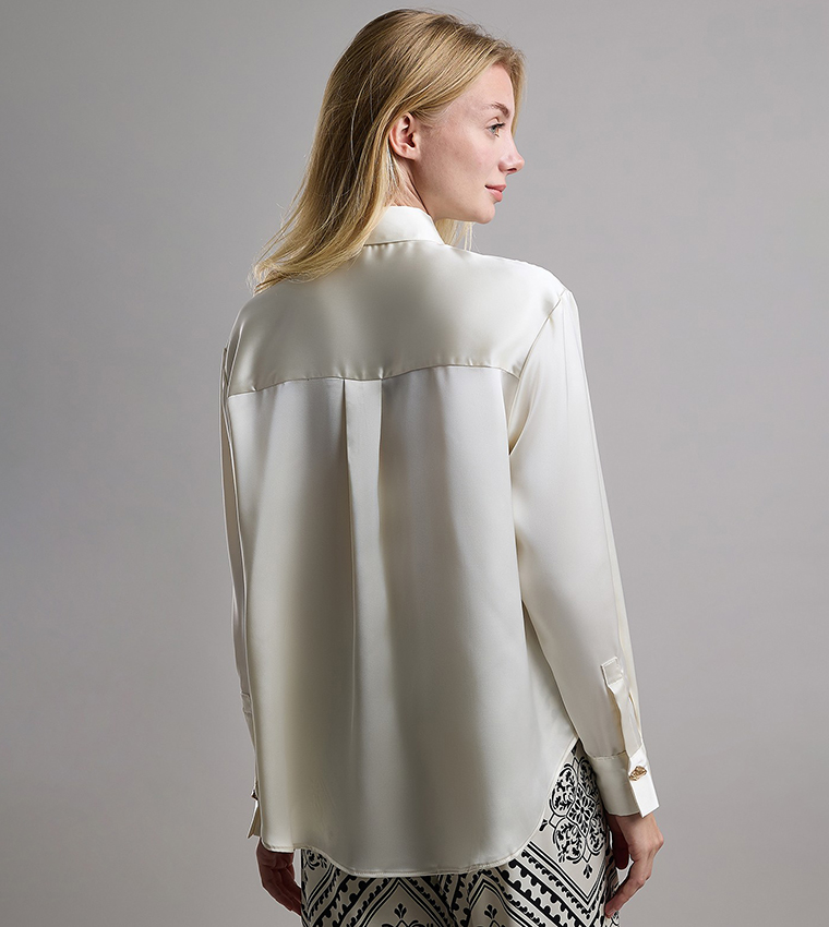 Solid Shirt with Classic Collar and Long Sleeves