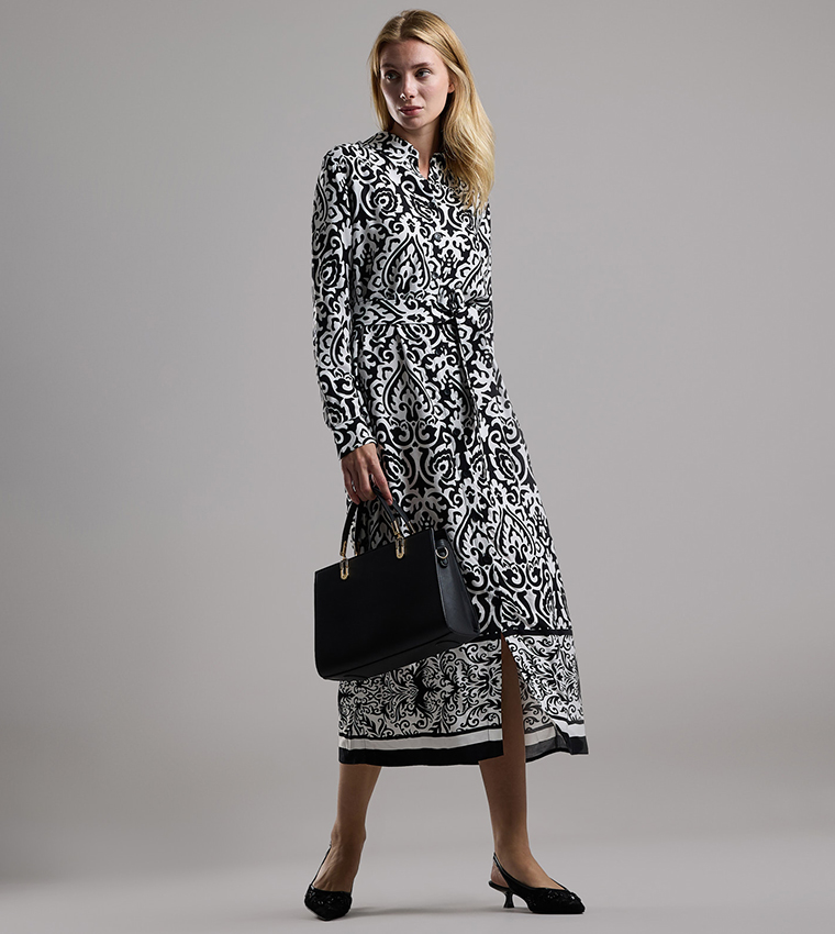 Patterned Shirt Dress with Long Sleeves