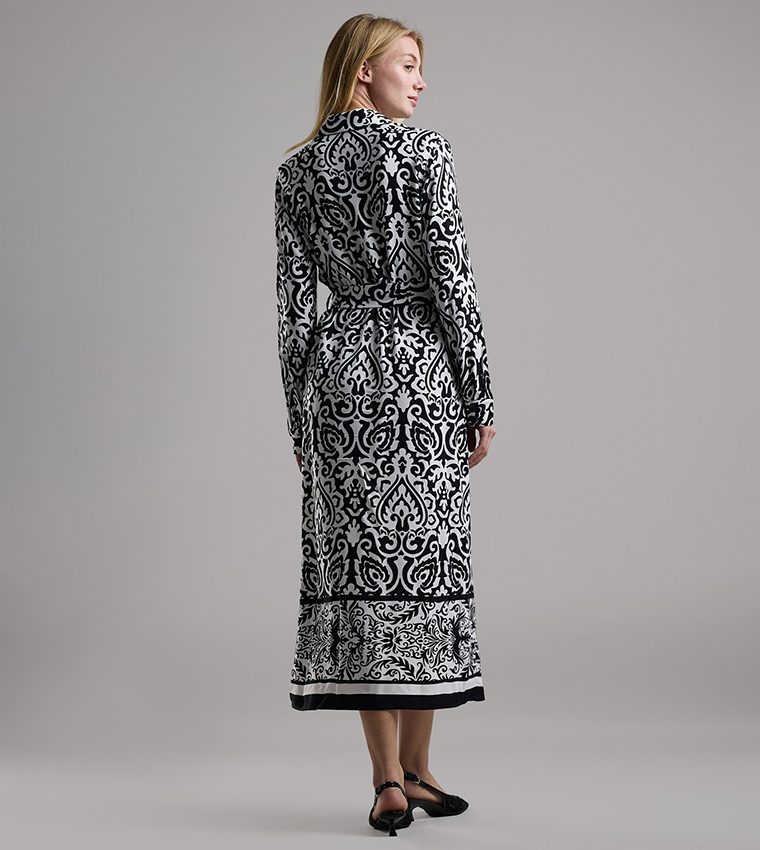Patterned Shirt Dress with Long Sleeves
