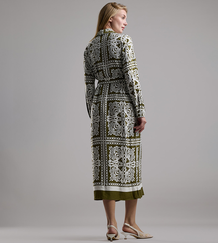 Patterned Shirt Dress with Long Sleeves