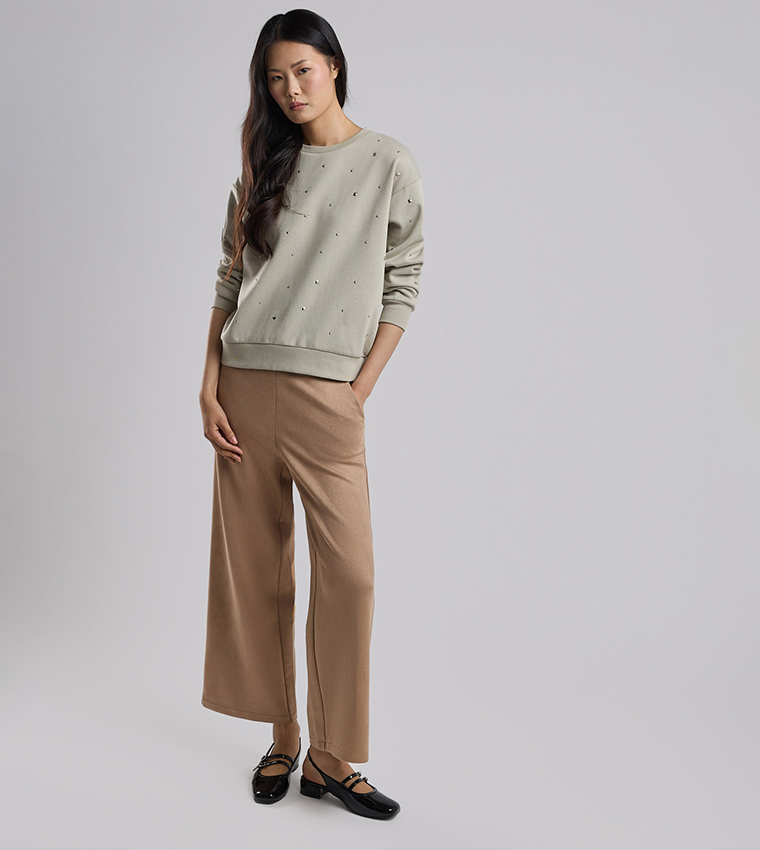 Embellished Sweatshirt with Crew Neck and Long Sleeves