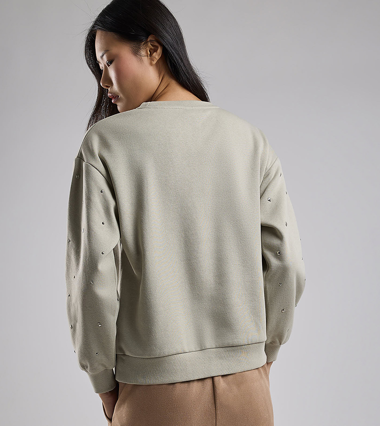 Embellished Sweatshirt with Crew Neck and Long Sleeves