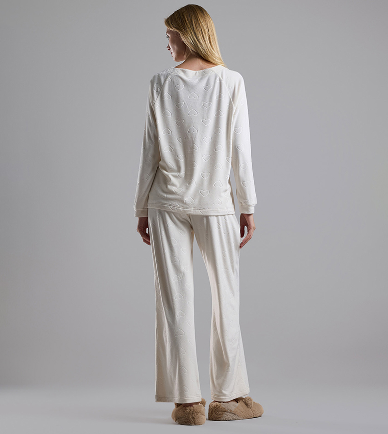 Self Patterned Long Sleeves Pyjama Set