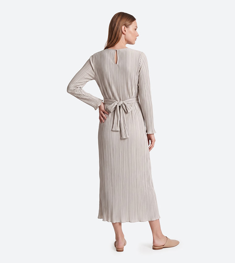 MOONLIGHT Pleated Long Sleeves Midi Dress