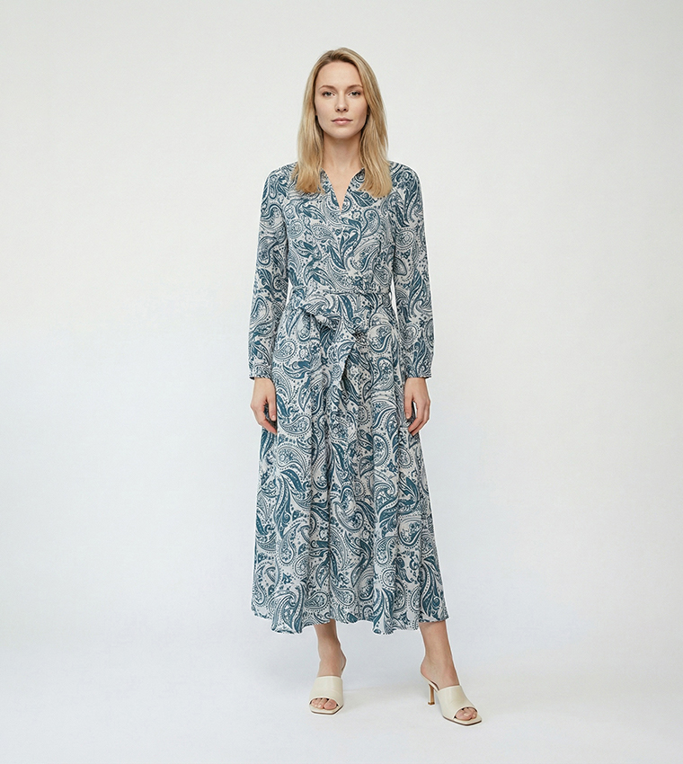 Patterned Flared Midi Dress