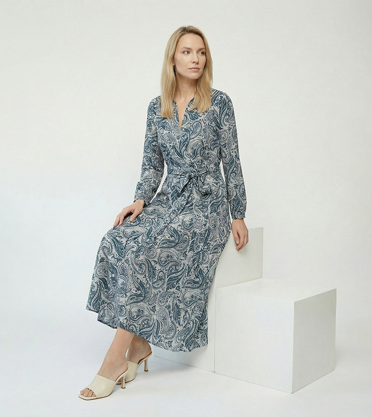 Patterned Flared Midi Dress