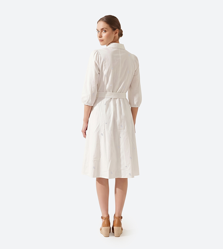Logo Patterned 3/4 Sleeves Shirt Dress