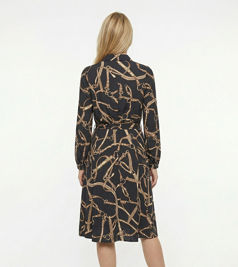 Patterned Wrap Midi Dress