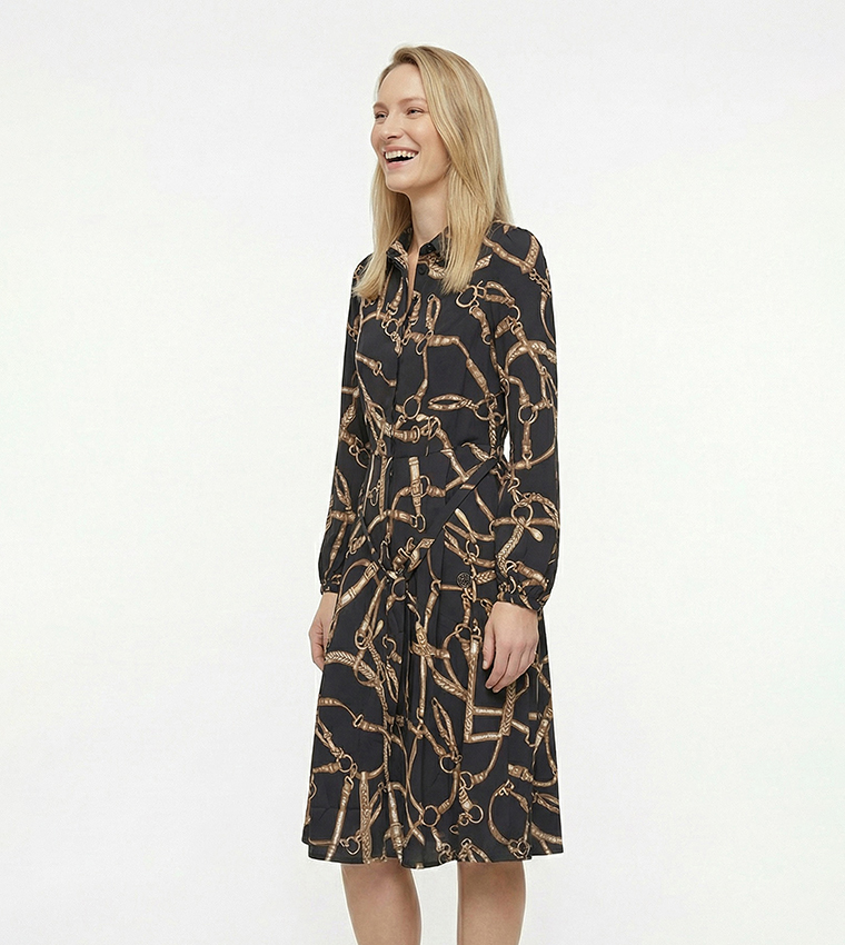 Patterned Wrap Midi Dress