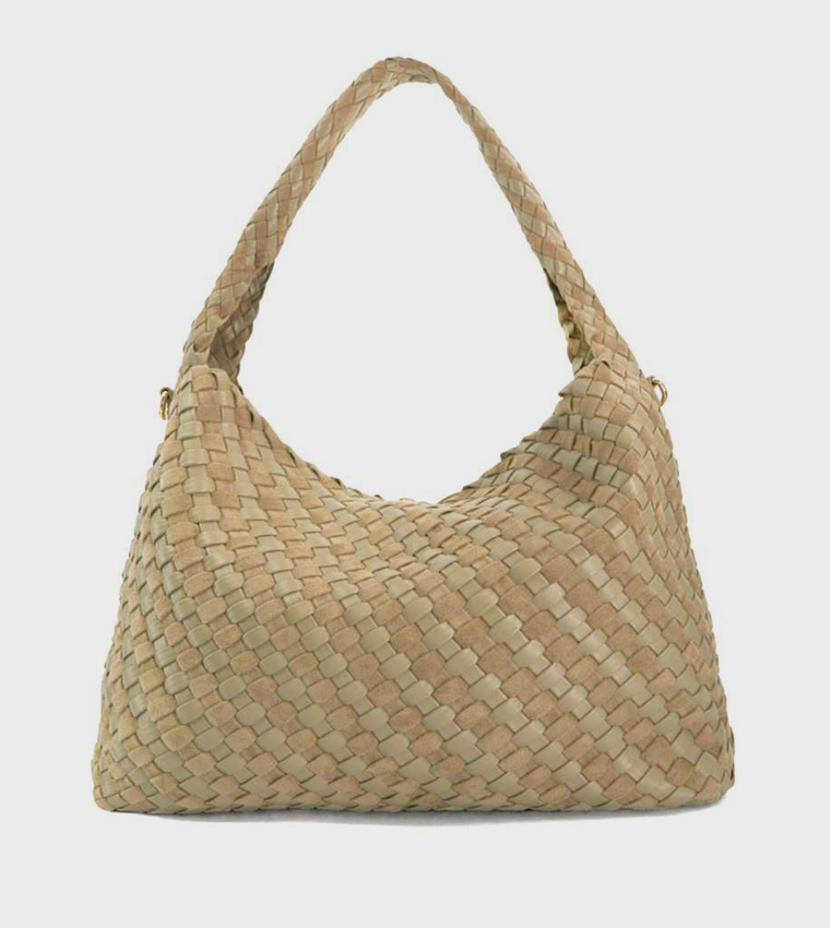 DELIBERATE L Basket Weave Shoulder Bag