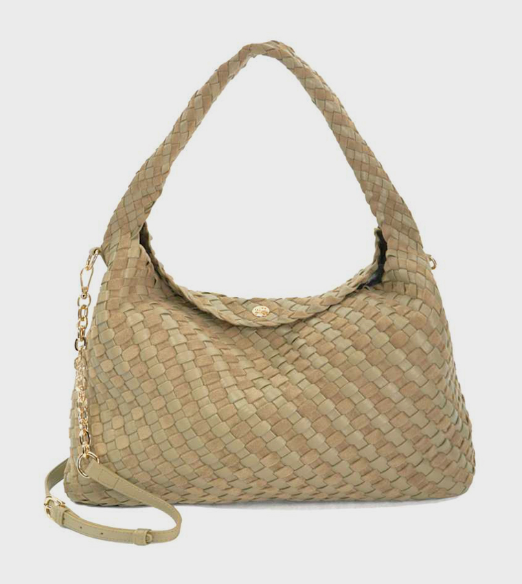 DELIBERATE L Basket Weave Shoulder Bag