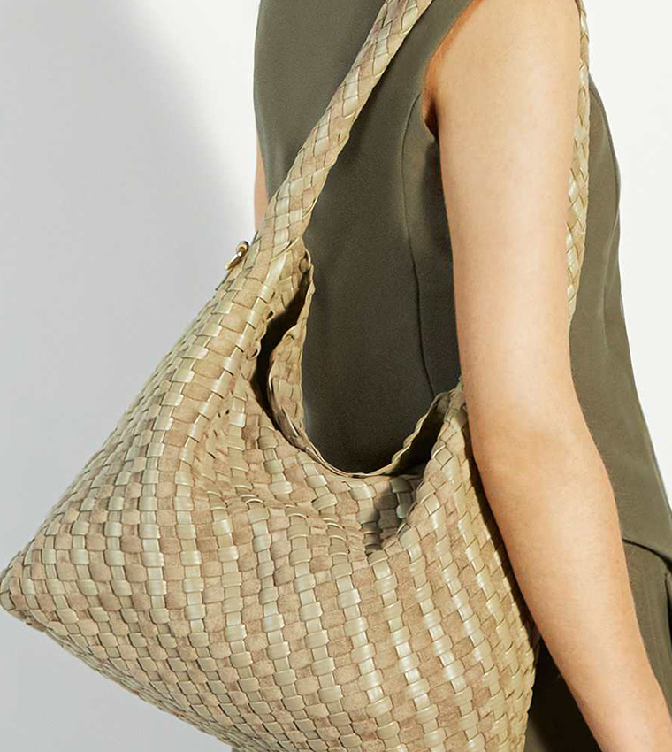 DELIBERATE L Basket Weave Shoulder Bag