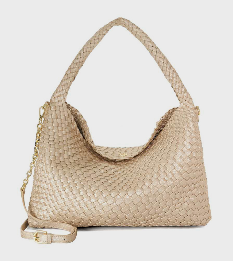 DELIBERATE L Basket Weave Shoulder Bag