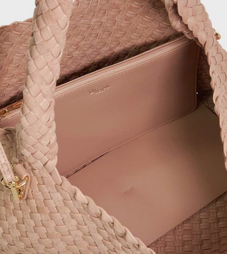 DELIBERATE L Basket Weave Shoulder Bag