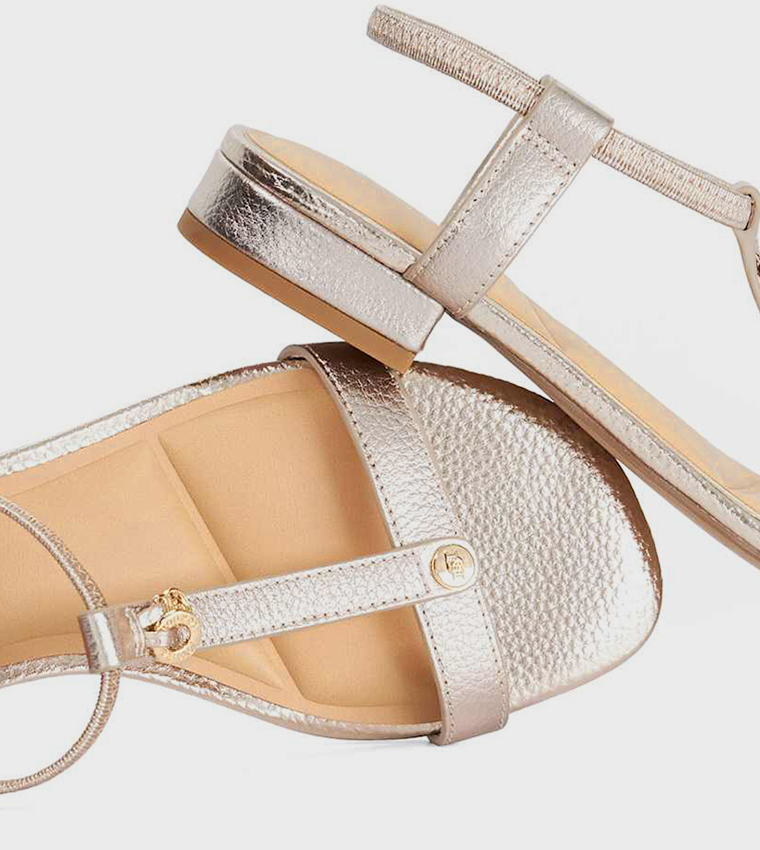 LYRA Metallic T-Strap Low Heel Sandals