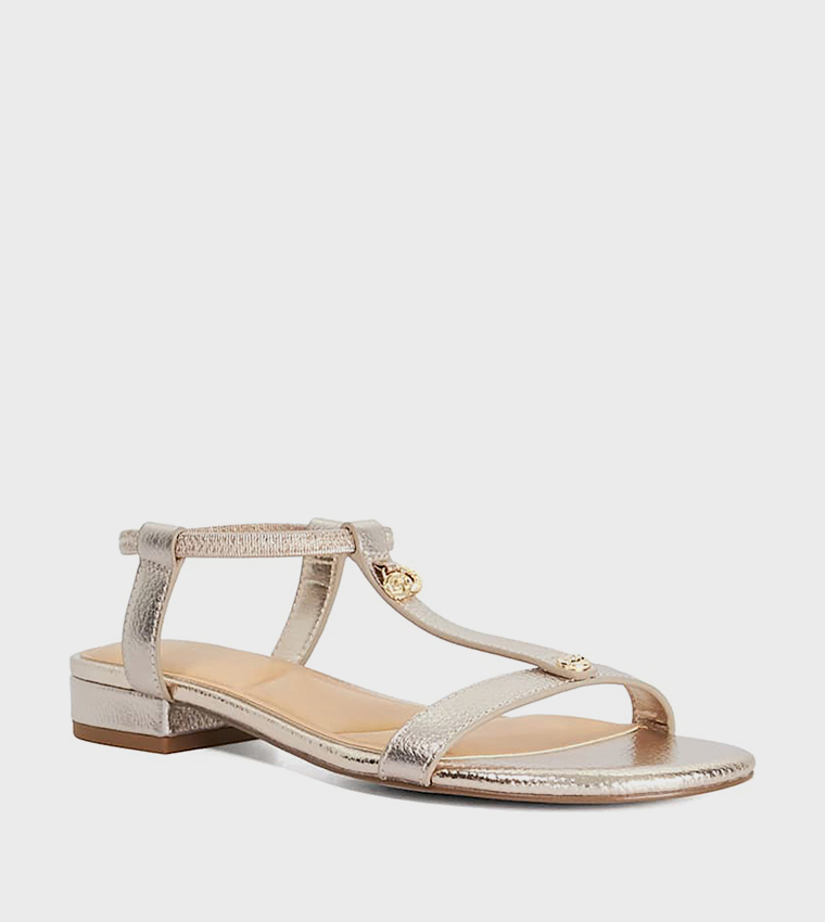 LYRA Metallic T-Strap Low Heel Sandals