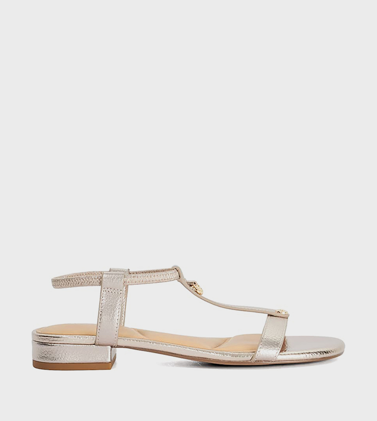 LYRA Metallic T-Strap Low Heel Sandals