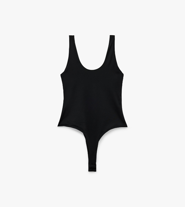 Solid Scoop Neck Bodysuit Top