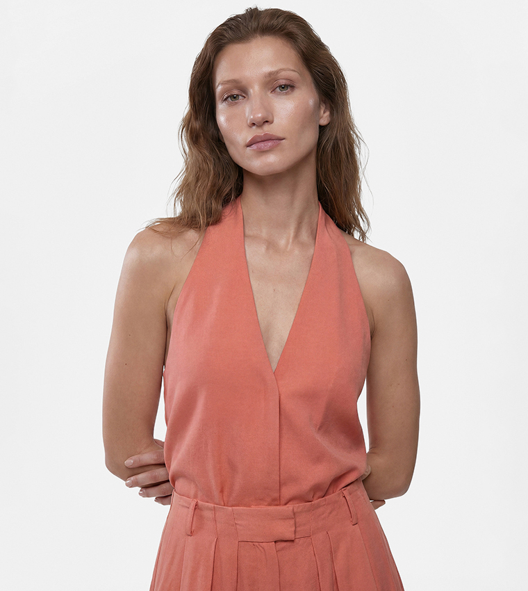 Solid Halterneck Sleeveless Top