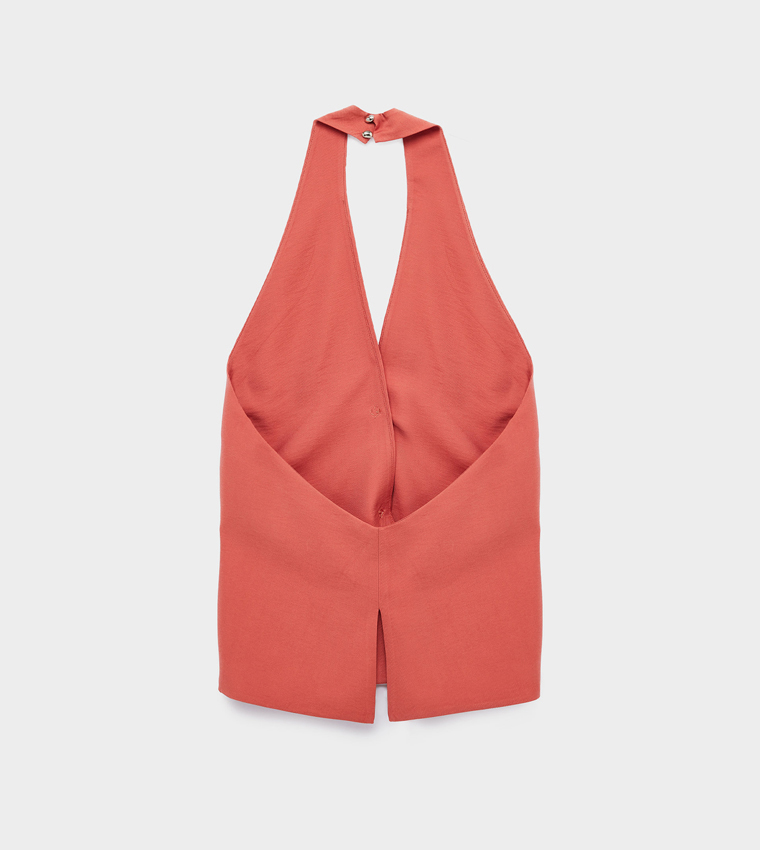 Solid Halterneck Sleeveless Top