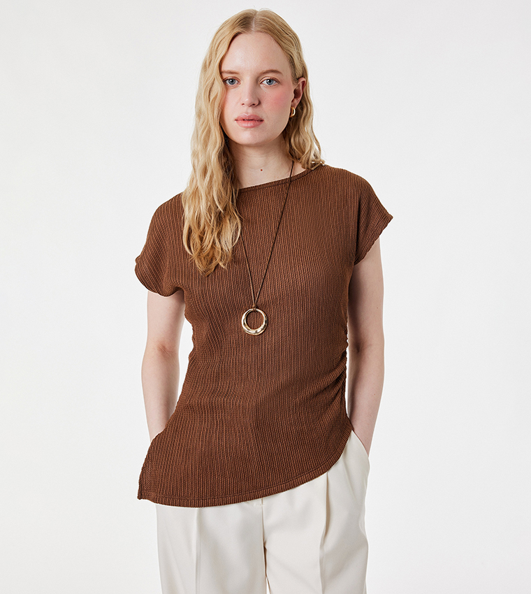Ribbed Cap Sleeves Boat Neck Top