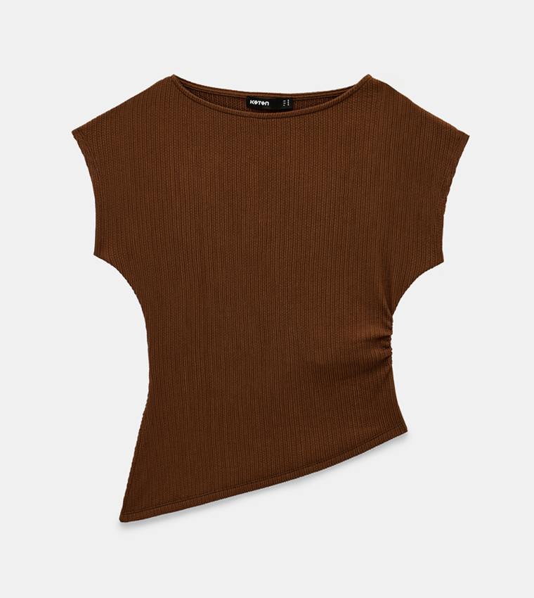 Ribbed Cap Sleeves Boat Neck Top
