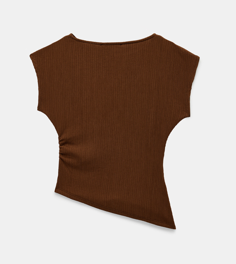 Ribbed Cap Sleeves Boat Neck Top