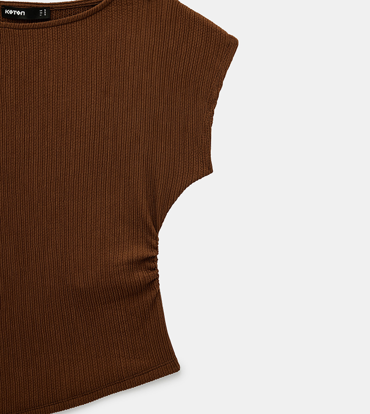 Ribbed Cap Sleeves Boat Neck Top