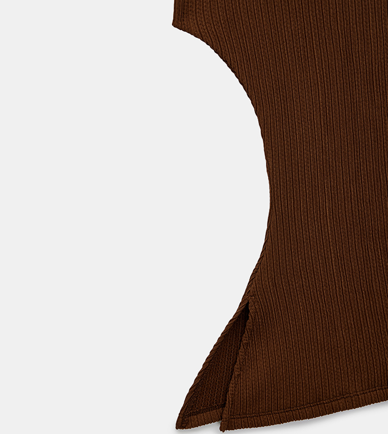 Ribbed Cap Sleeves Boat Neck Top