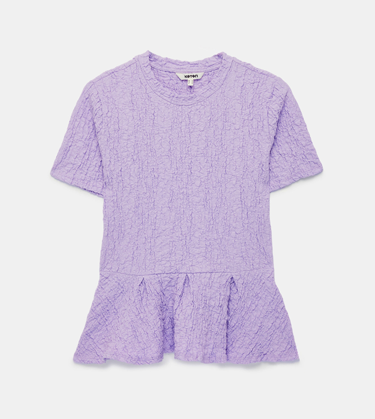 Textured Short Sleeves Peplum Top