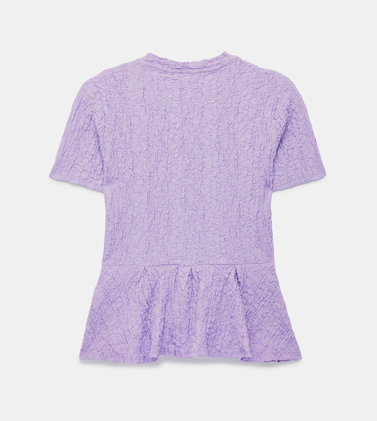 Textured Short Sleeves Peplum Top