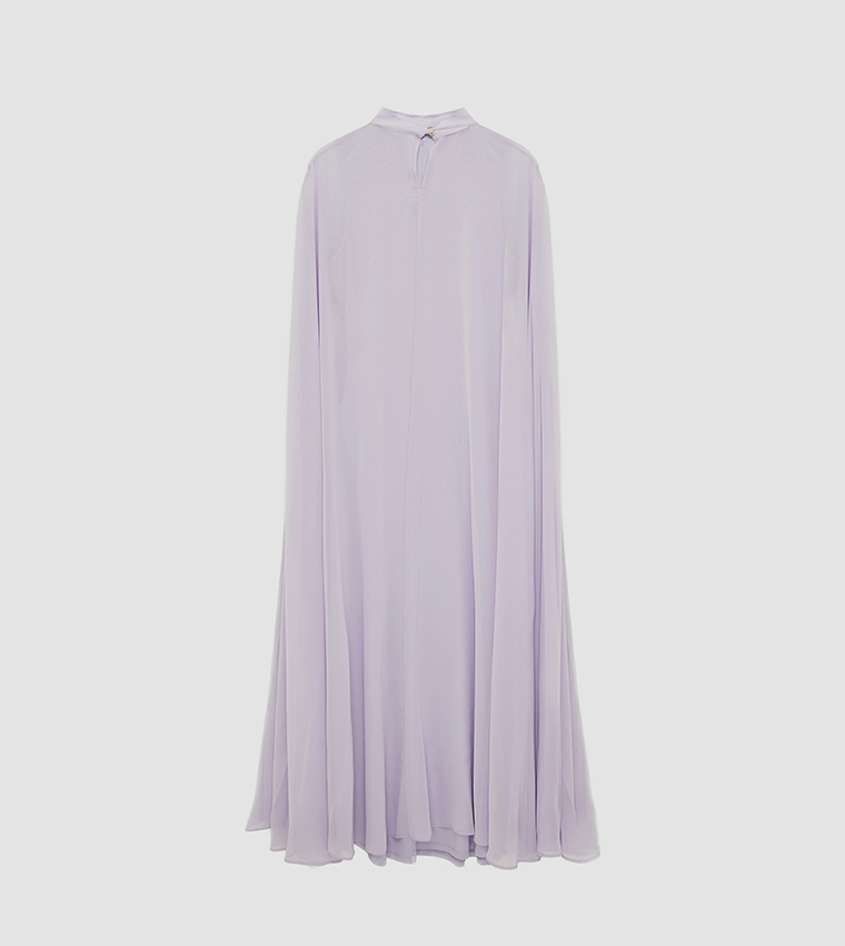 Floral Brooch Cape Detail High Neck Maxi Dress
