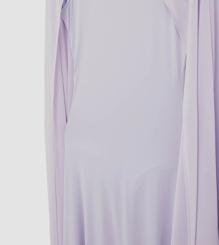 Floral Brooch Cape Detail High Neck Maxi Dress