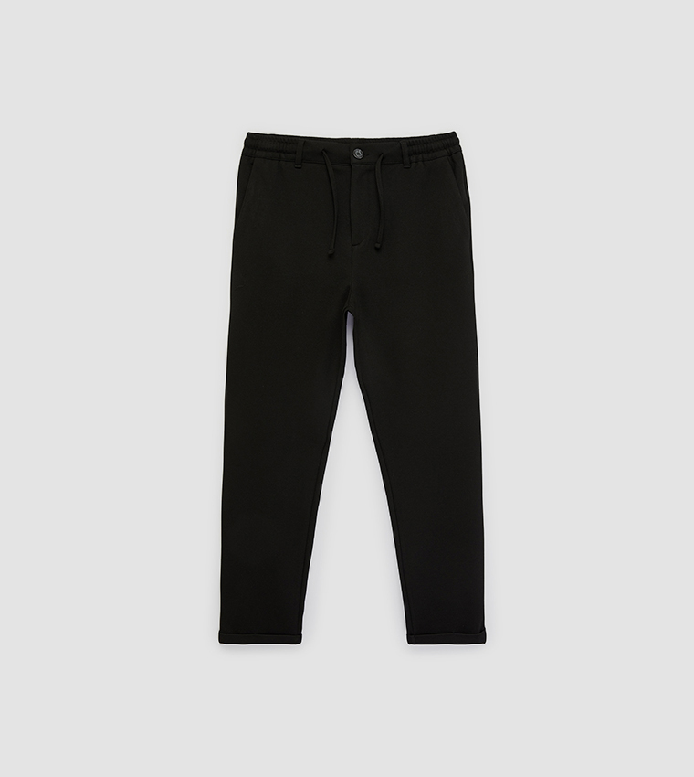 Solid Drawstring Waist Tapered Fit Joggers