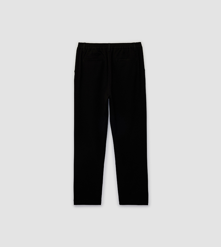 Solid Elastic Waist Straight Fit Pants