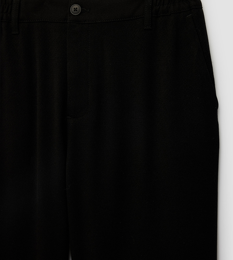 Solid Elastic Waist Straight Fit Pants