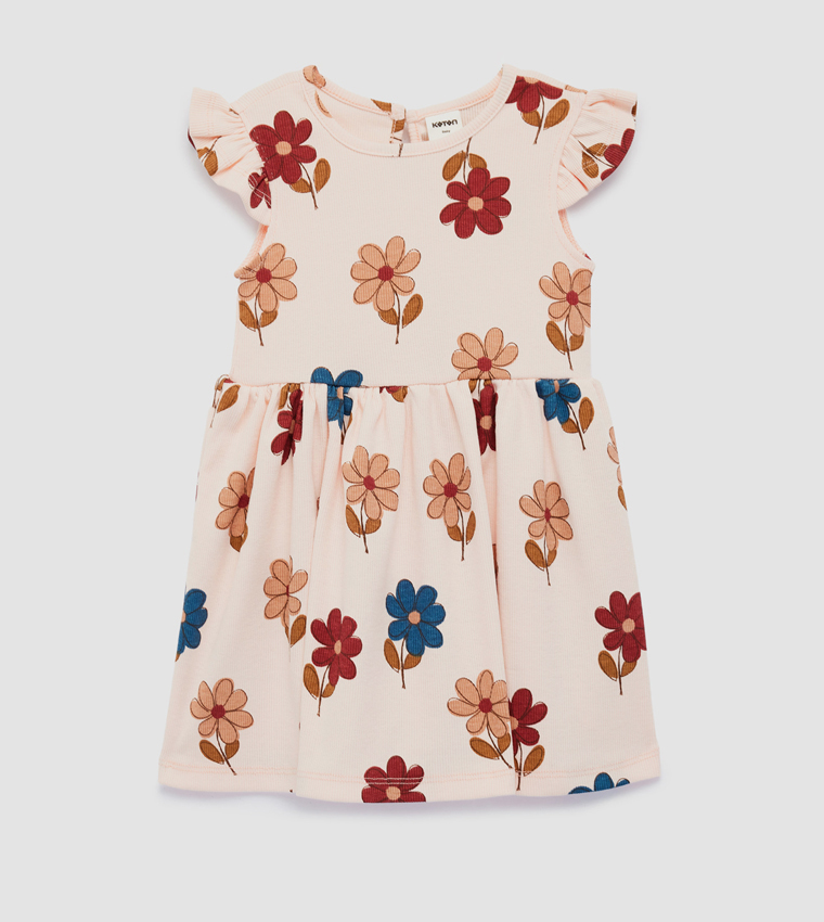 Floral Print Flutter Sleeves Midi Dress