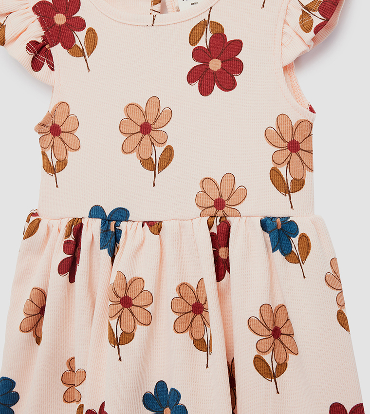 Floral Print Flutter Sleeves Midi Dress