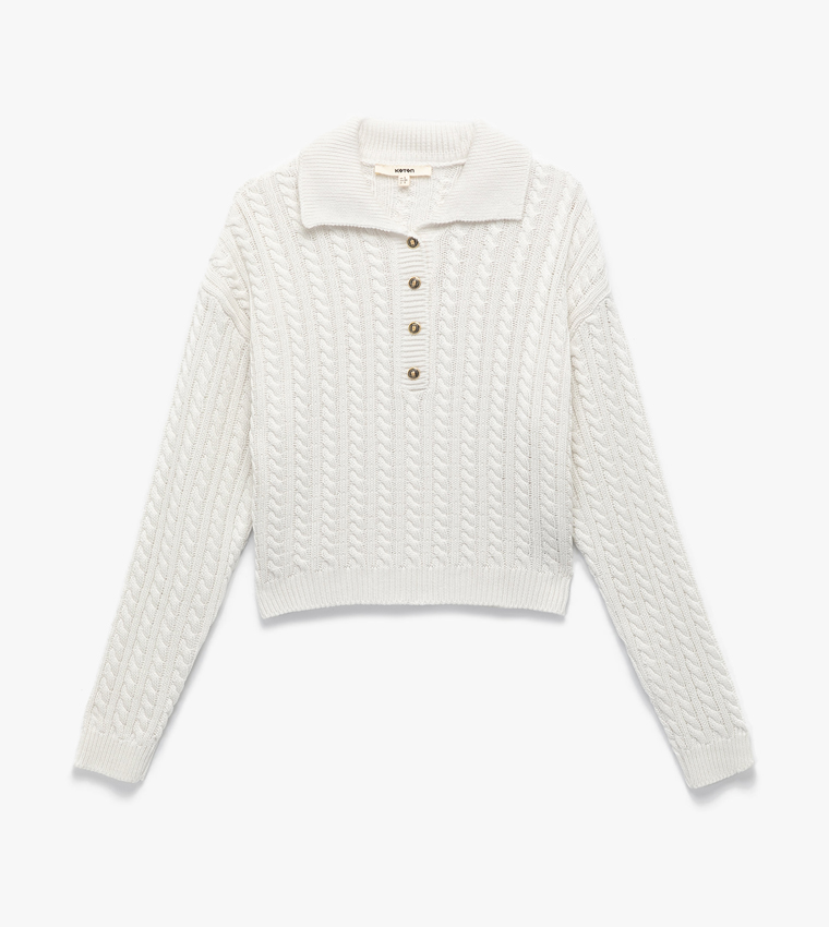 Cable Knit Collared Long Sleeves Sweater