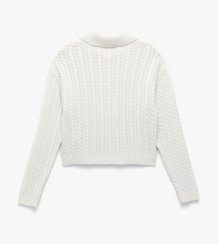 Cable Knit Collared Long Sleeves Sweater