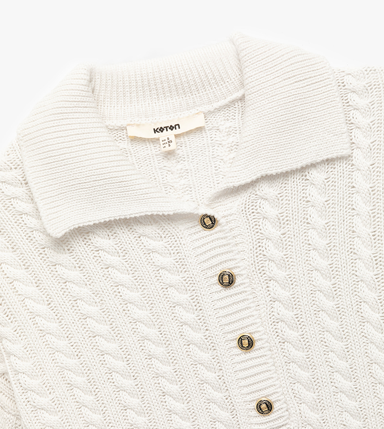 Cable Knit Collared Long Sleeves Sweater