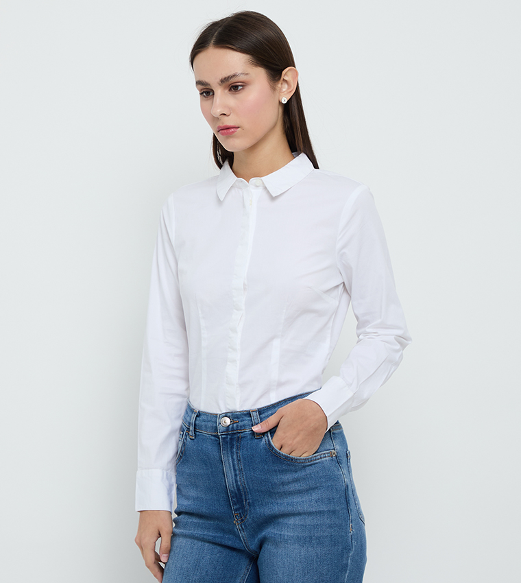 قميص سادة كم طويل 