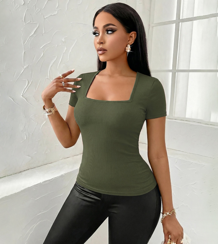 Solid V-Neck Fitted Top