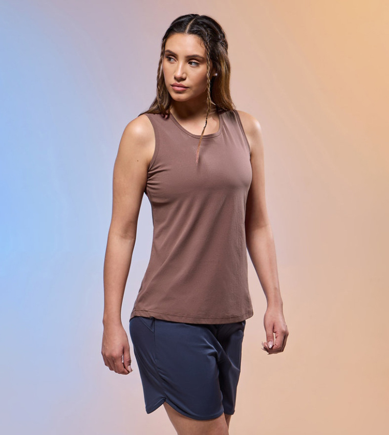 Solid Slim Fit Crew Neck Tank Top