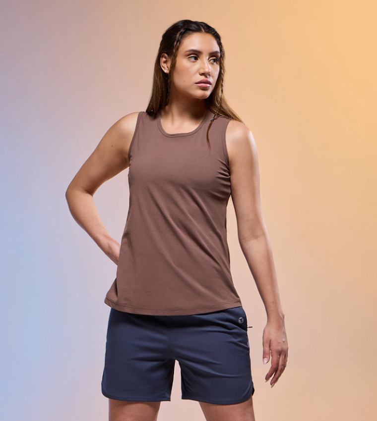 Solid Slim Fit Crew Neck Tank Top