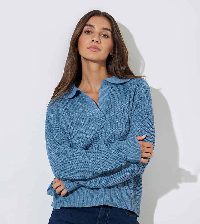 Textured Knit Collared Sweater