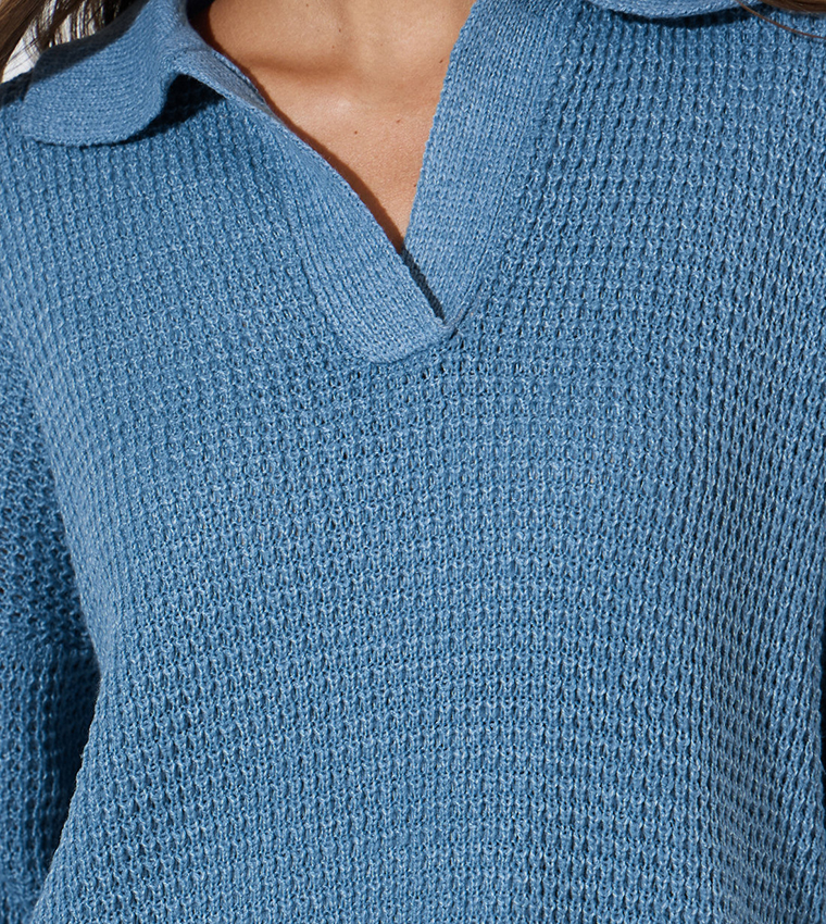 Textured Knit Collared Sweater
