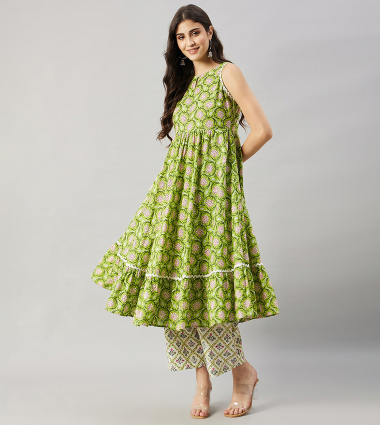 Printed Flared Kurta with Trouser Set