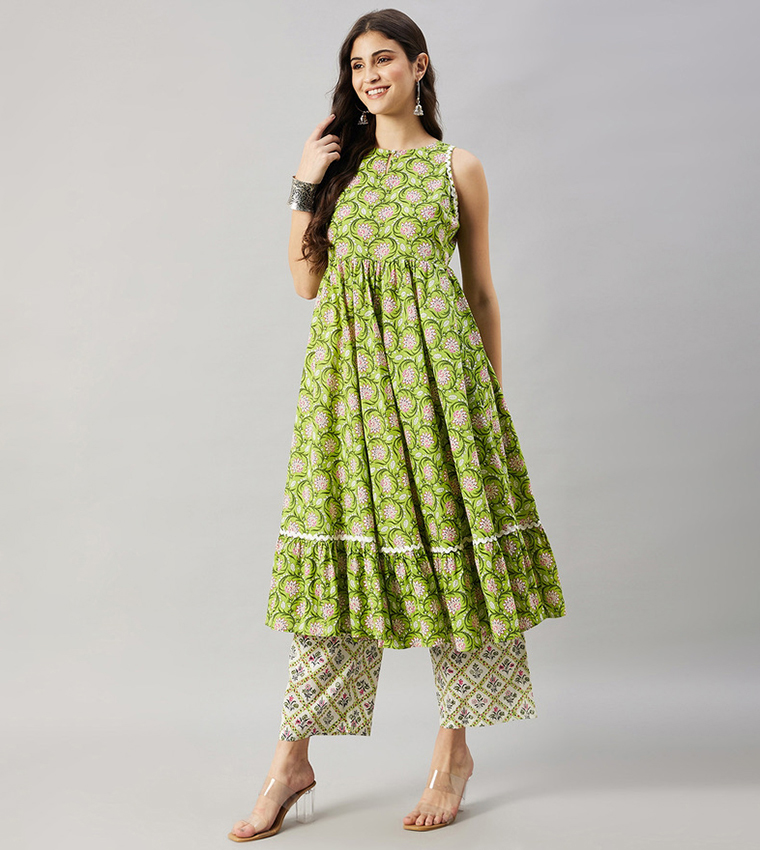 Printed Flared Kurta with Trouser Set
