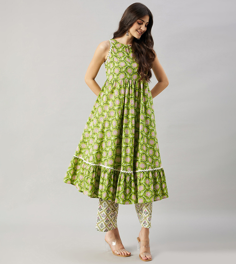 Printed Flared Kurta with Trouser Set